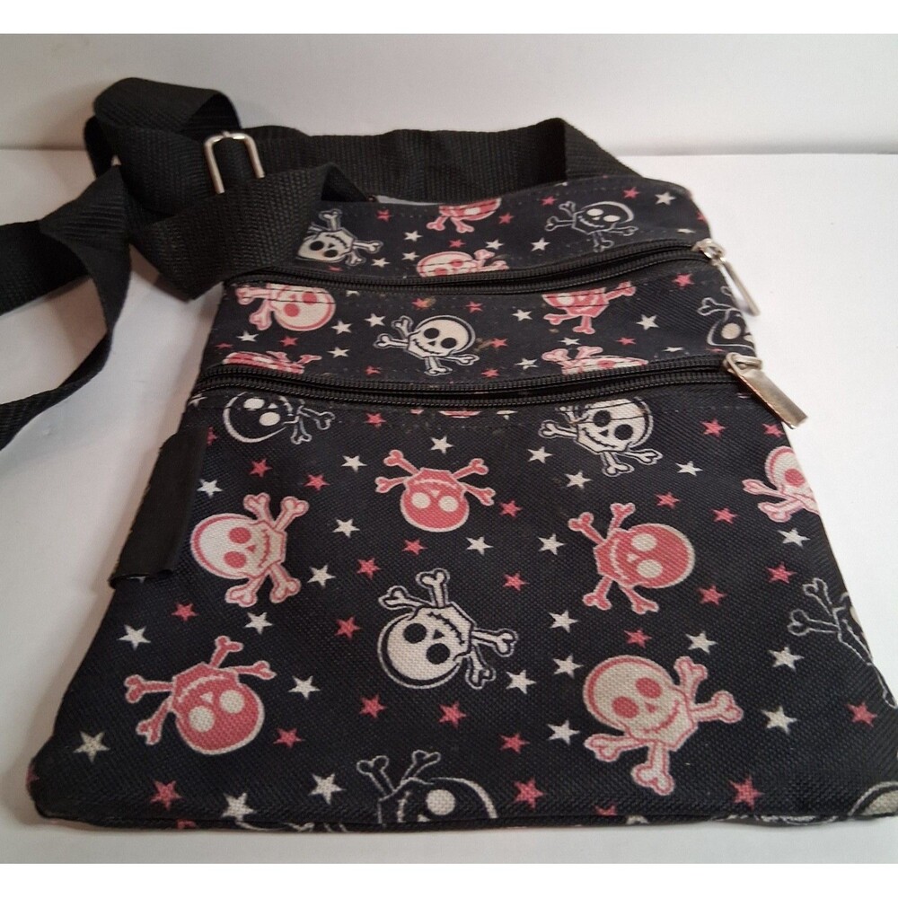 J Garden Skull & Crossbones Crossbody Bag Black Unisex Adjustable Strap